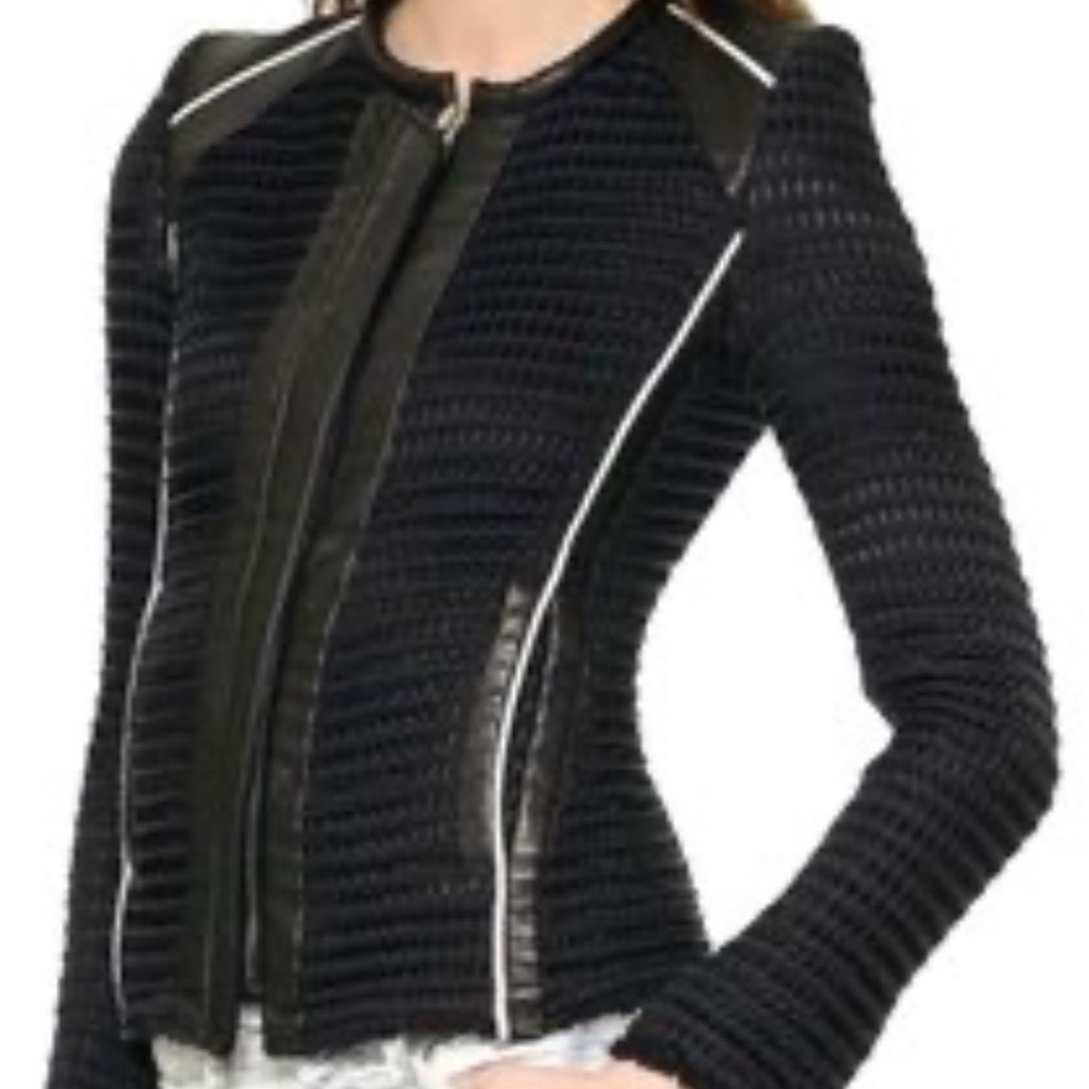 Iro Giana Leather Trim Knit Jacket Black Size 34